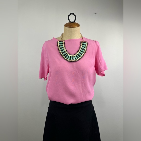 H&M Bubblegum Pink Short Sleeve Blouse Top Viscose Size 4 - Picture 2 of 8